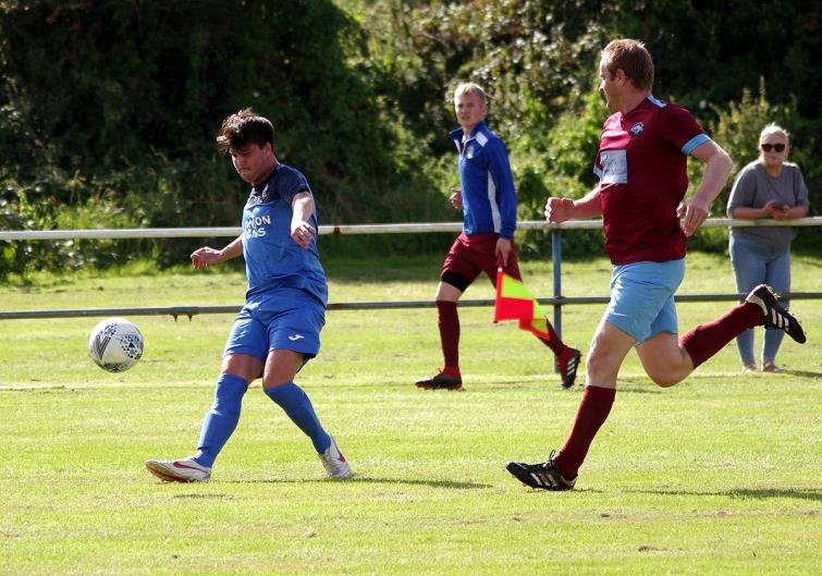 Ryan Griffiths has a shot at goal for Monkton Swifts